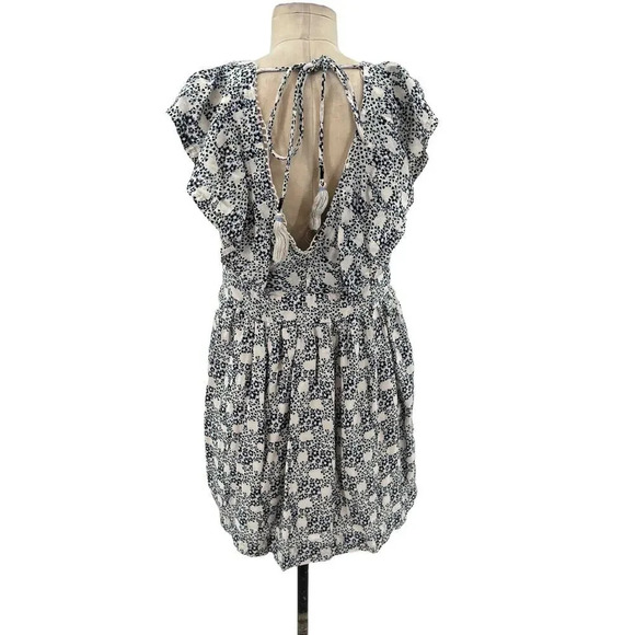 Anthropologie Tunic Mini‎ Dress Floral Print V-Neck Plunge Blue White Size Small - Picture 7 of 12